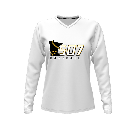 [FTLVCFWH-FYXS-LOGO2] Decker Comfort T-Shirt (Female Youth XS, White, V Neck, Logo 2, Long Sleeve)