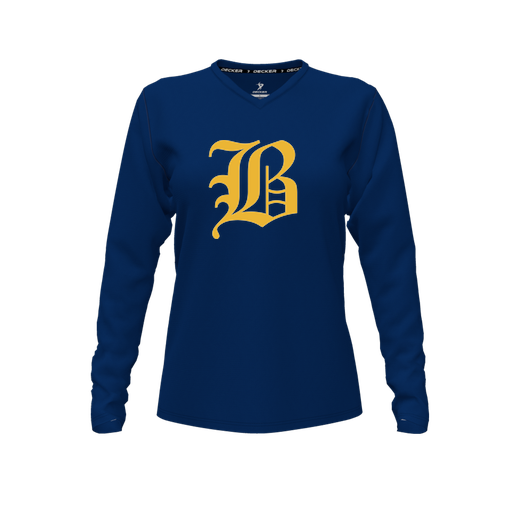 [FTLVCFNV-FYXS-LOGO1] Decker Comfort T-Shirt (Female Youth XS, Navy, V Neck, Logo 1, Long Sleeve)