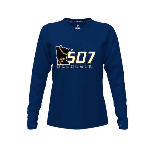 [FTLVCFNV-FYXS-LOGO2] Decker Comfort T-Shirt (Female Youth XS, Navy, V Neck, Logo 2, Long Sleeve)