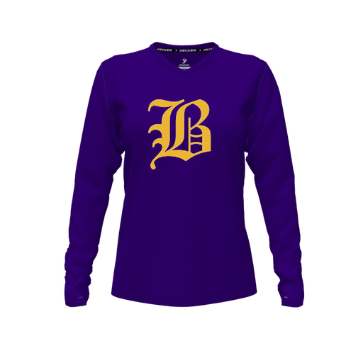 [CUS-DFW-TEES-CMF-VNK-LSL-PUR-FYXS-LOGO1] Decker Comfort T-Shirt (Female Youth XS, Purple, V Neck, Logo 1, Long Sleeve)