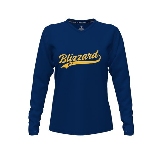 [FTLVPTNV-FYXS-LOGO3] Decker Performance T-Shirt (Female Youth XS, Navy, V Neck, Logo 3, Long Sleeve)