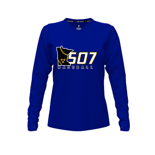 [FTLVPTRY-FYXS-LOGO2] Decker Performance T-Shirt (Female Youth XS, Royal, V Neck, Logo 2, Long Sleeve)